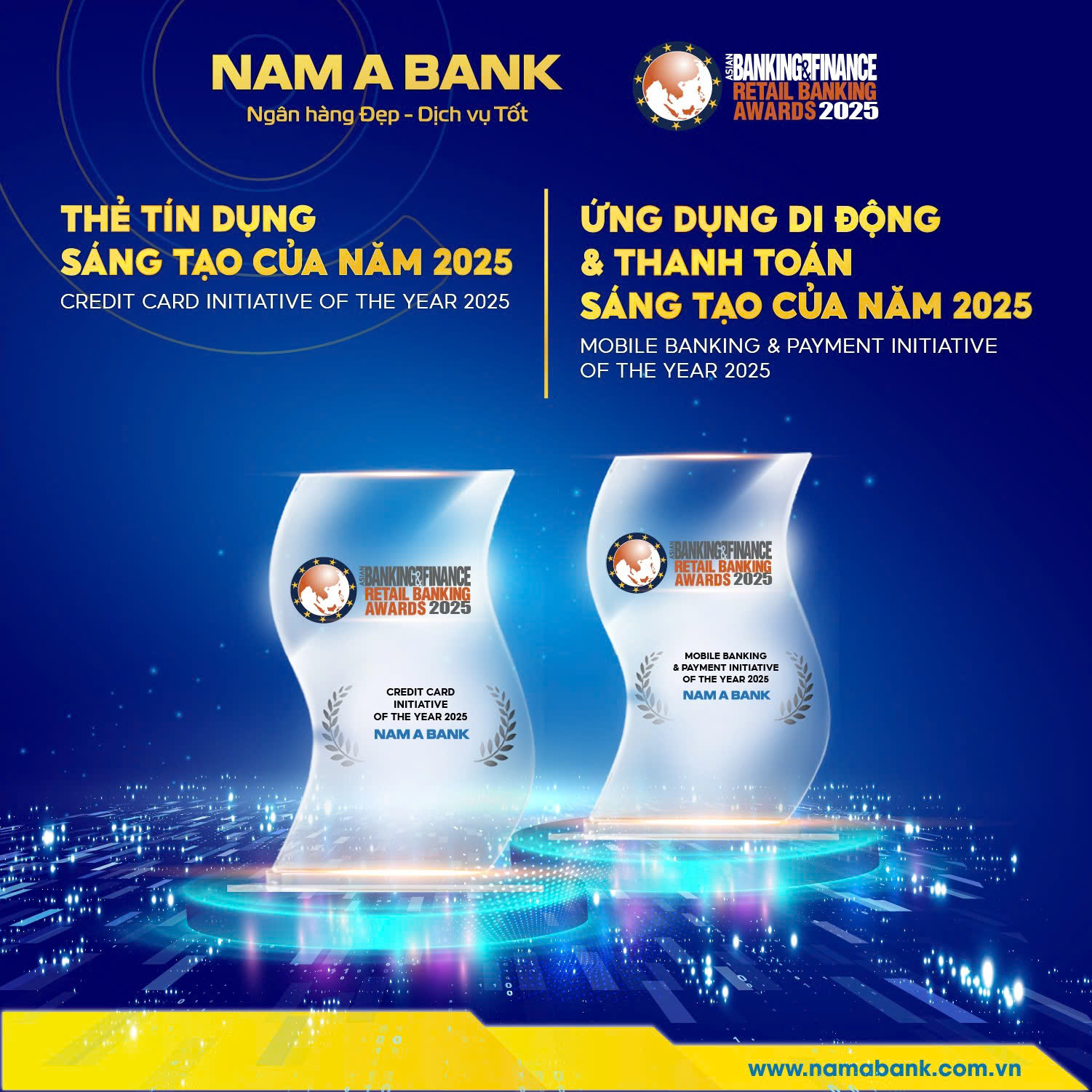 Nam A Bank nhận cú đúp giải thưởng quốc tế